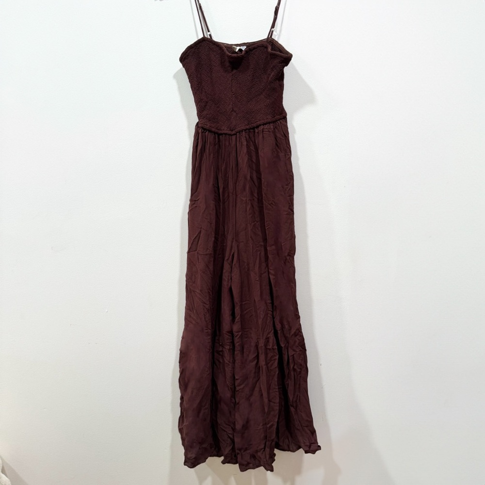 Brown Neutral Bell Bottom Tiered Pant Jumpsuit